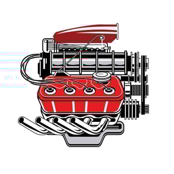 Detailed Drawing Turbo Engine Side View vector