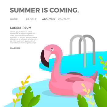 Flat Summer Flamingo Pool Inflatables With Gradient pool and Plants Background Vector Illustration