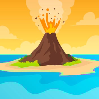 Flat Volcano Eruption With orange sky Vector Background Illustration