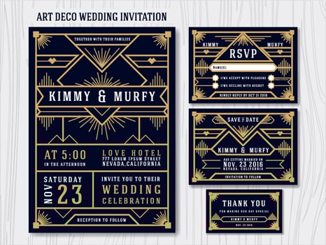 Great Gatsby Art Deco Wedding Invitation Design Template. Includ vector