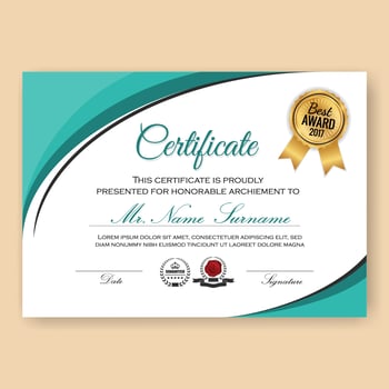 Modern Verified Certificate Background Template with Turquoise C vector