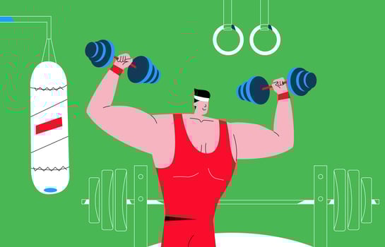 Masculine Handsome Bodybuilder At Gym Vector Illustration