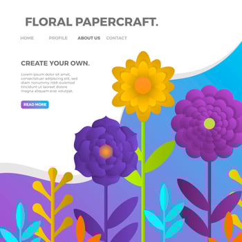 3d realistic floral papercraft with gradient purple blue background vector illustration