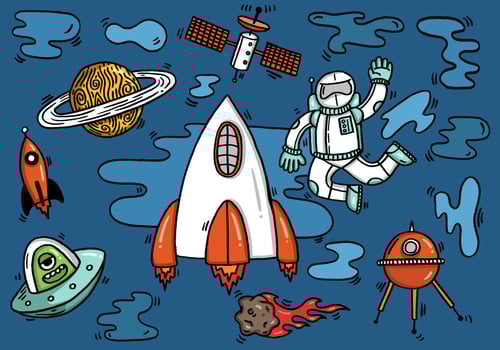 astronaut spaceship alien in space vector