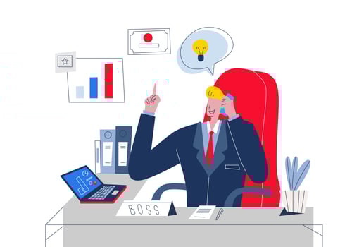 Handsome Boss Manage Company At Office Desk Vector Illustration