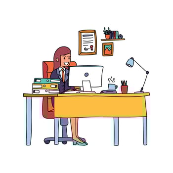 Girl Boss In Her Desk vector