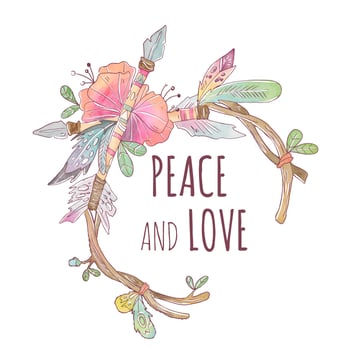 Cute Boho Arrow, Leaves, Branches And Feathers vector