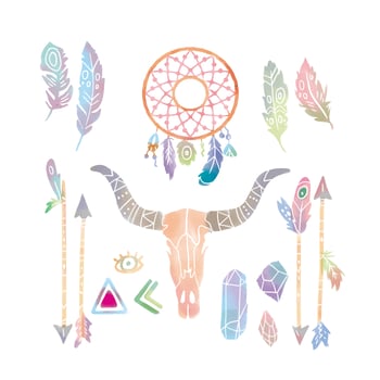 Cute Watercolor Boho Elements collection Set vector