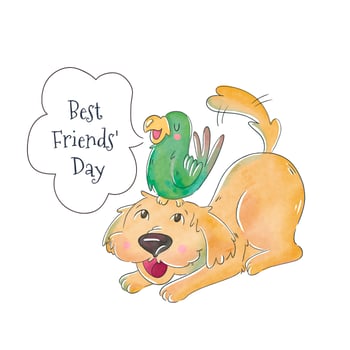 Cute Dog And Green Parrot With Speech Bubble To Friendship vector