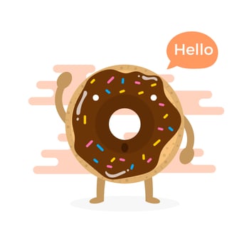 Flat Cute Donuts Character With Modern Cloud Background vector