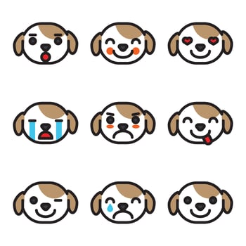 Outlined Emoji Dog Faces vector