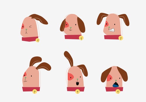 Cute Dog Puppy Head Emotion Vector Flat Illustration
