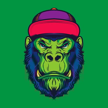Hipster Gorilla Head Old School Tattoo Illustration vector