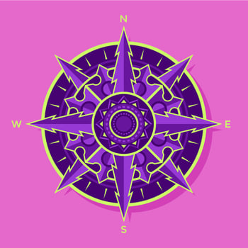 Flat Purple-Green Compass Vector