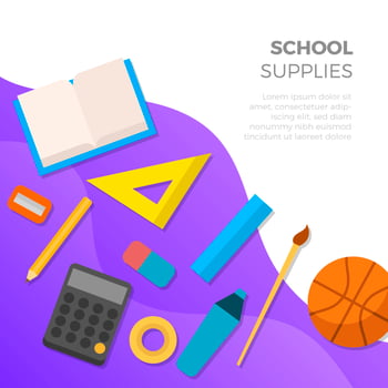 Flat School Supplies With Gradient Background Vector Illustration