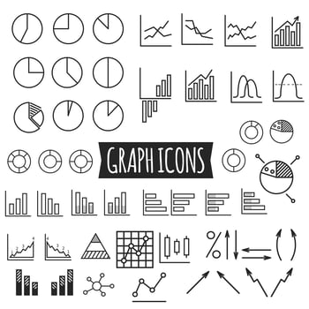 Business charts. Set of thin line graph icons. Outline. Can be use as elements in infographics, as web and mobile icons etc. Easy to recolor and resize.  vector