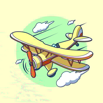 Flying Cartoon Biplane Vector