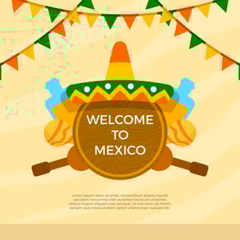 Flat Sombrero And Mexican Elements With Background Vector Illustration