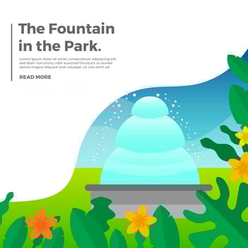 Flat Fountain With Gradient Park Background Vector Illustration