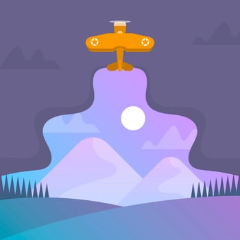 Flat Biplane With Gradient Landscape Background Vector Illustration
