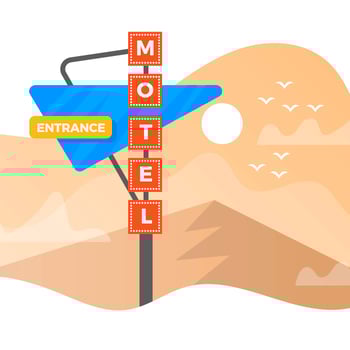 Flat Vintage Sign of Motel With Minimalist Gradient Landscape Vector Background Illustration