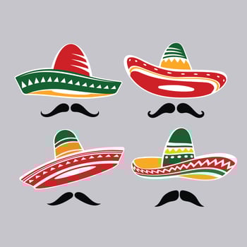 Traditional Mexican Sombrero Hat Collection with Mustacle vector