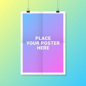 Poster Mockup Hanging With Paper Clips Template vector
