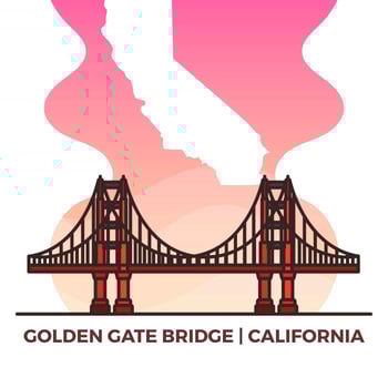 Flat United States Golden Gate Bridge Landmark Map with Gradient Background Vector Illustration