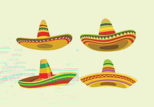 Mexican Wide Brimmed Sombrero Set vector
