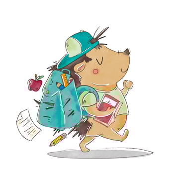 Cute Hedgehog Character Wearing Bag, Walking to go to School vector