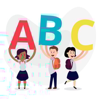 Cute Children Wearing School Clothes Holding Colorful Letters  vector