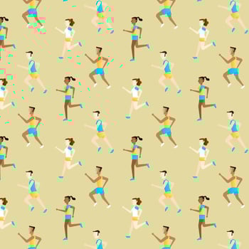 Cute Pattern People Running Over Green Field vector