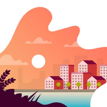 Flat Cityscape Sunset with gradient background vector illustration