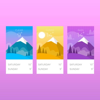 Flat weather app screens With Gradient Background Vector Illustration