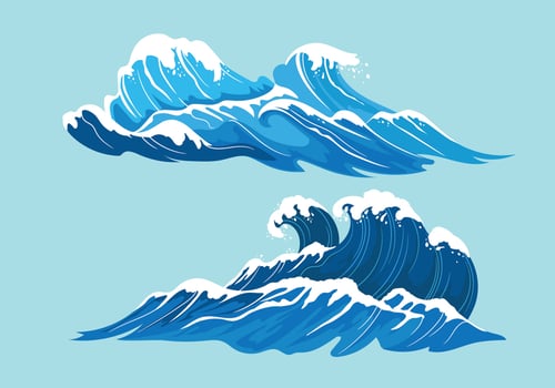 Set Illustration of High Seas with Giant Waves vector