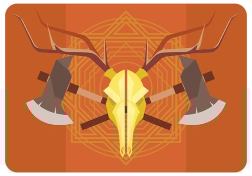 Deer Skull and Axes Vector