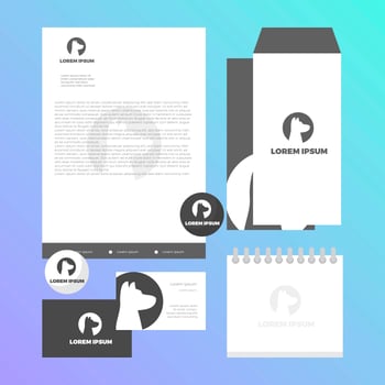 Flat Pet Grooming Corporate Identity Template Vector