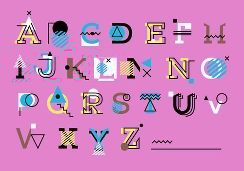 Cute Pink Geometric Memphis Style Alphabet Set Vector