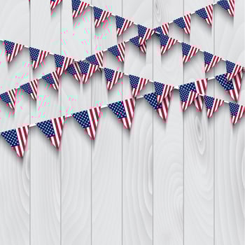 Flag bunting on wooden background vector