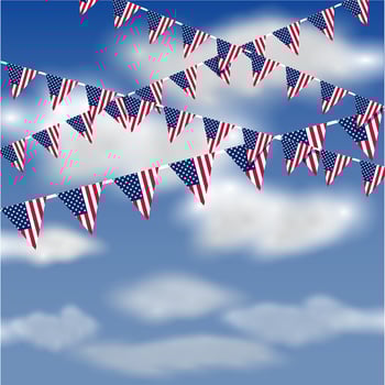 American flag bunting in the sky vector