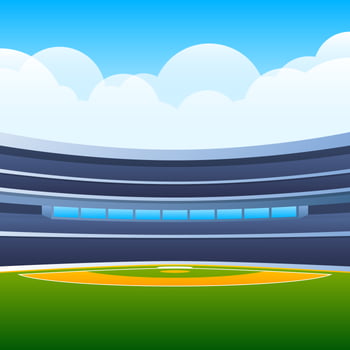 Baseball Field With Bright Stadium Vector Illustration