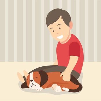 Boy and his sleeping dog vector