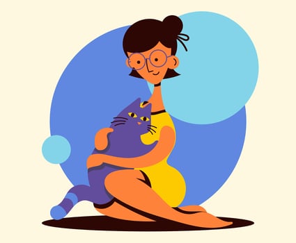 Girl And Her Cat Illustration vector