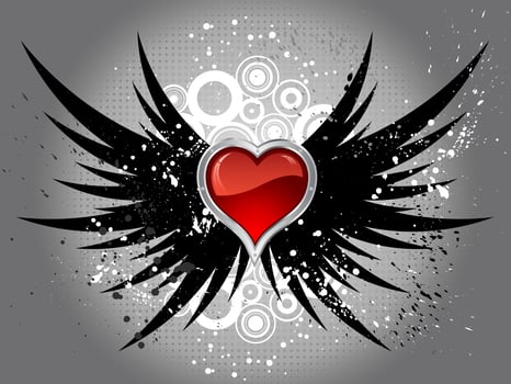 glossy heart on grunge wings  vector