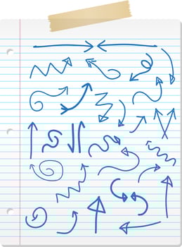 Hand drawn arrows on lined paper vector