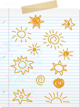 Hand drawn sun doodles on lined paper vector