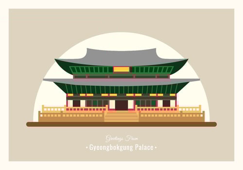 Gyeongbokgung Palace Postcard Vector Illustration