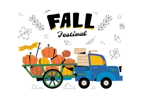 Hayrides Carrying Pumpkins Vector Flat Background Fall Festival