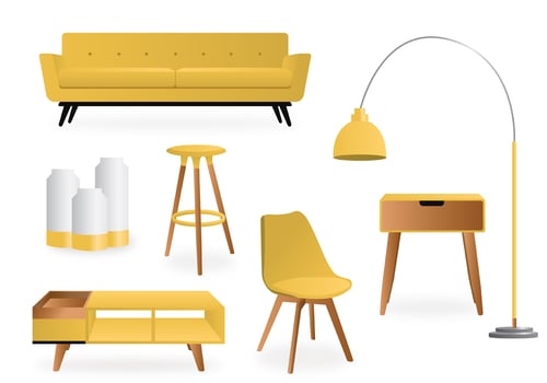 Realistic Yellow Minimalist  Interior Vector Pack
