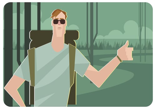 Backpacker Hitchhiking Vector